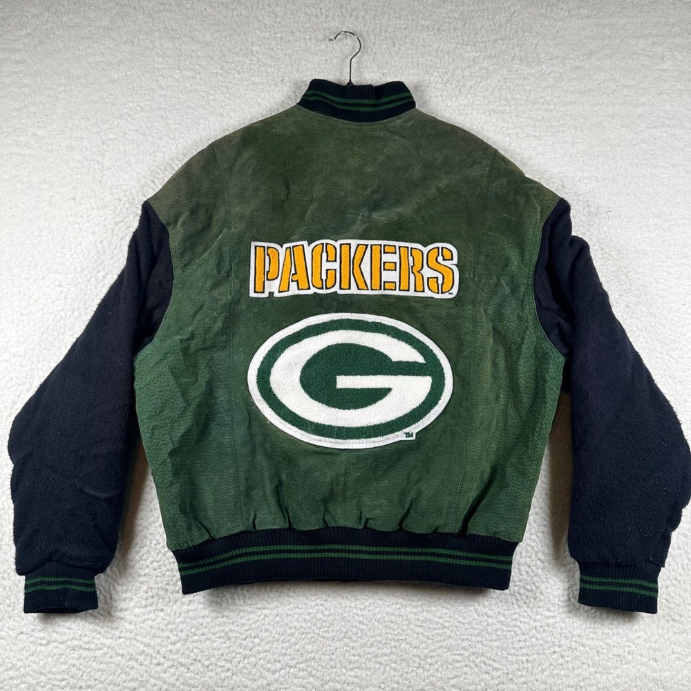 Vintage Green Bay Packers Jacket Men XL Suede Varsity Bomber Coat Carl Banks 90s